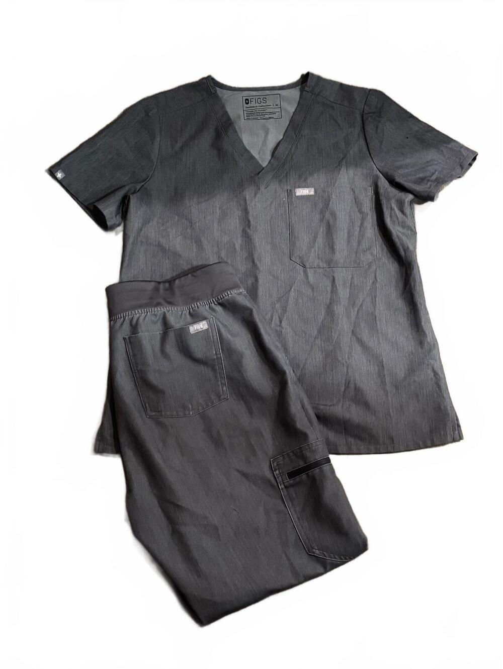 FIGS Technical Collection Gray Scrub Set - Top & Jogger Pants, Size M